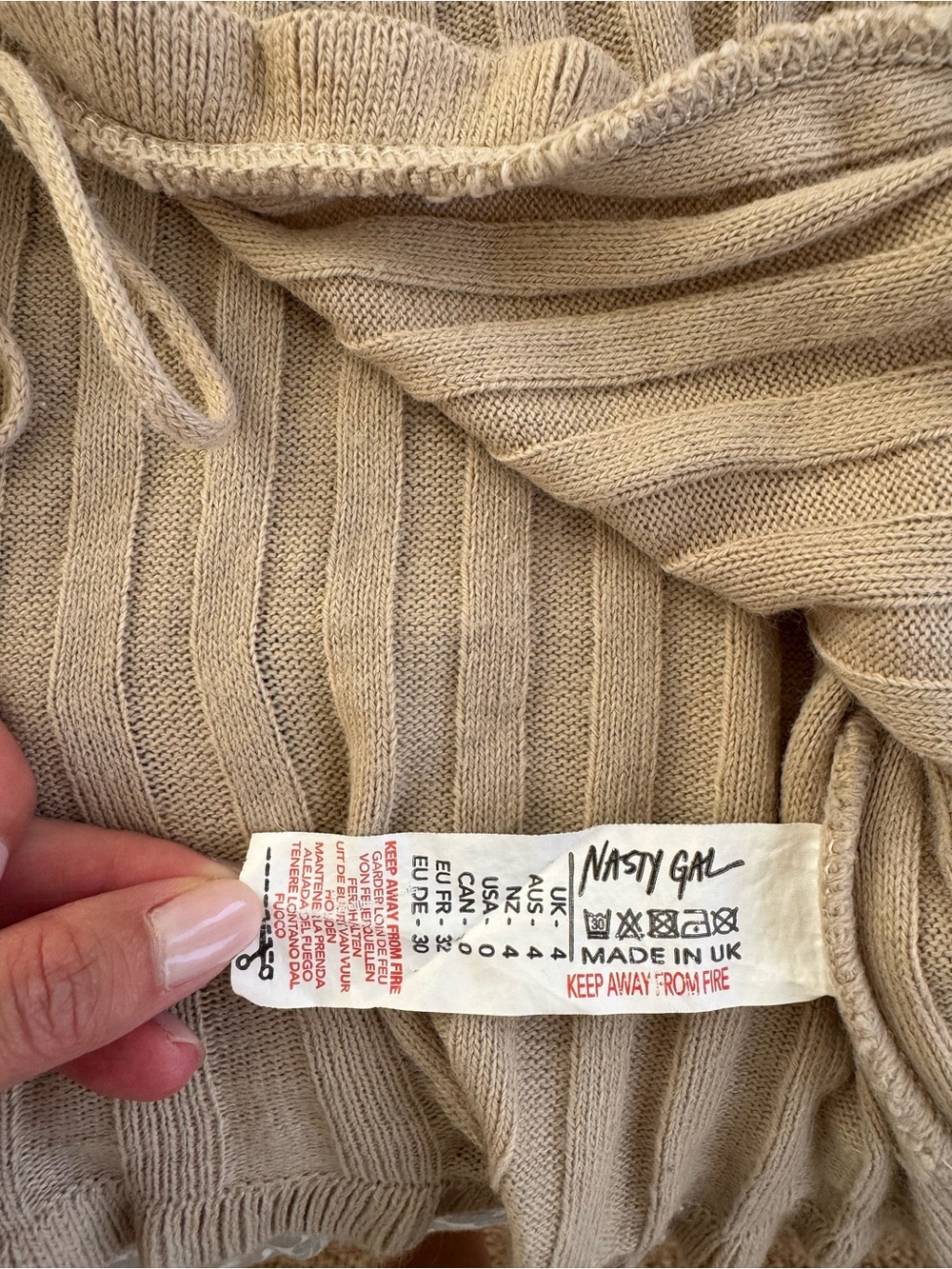 Nasty Gal Taupe Ruffled Ribbed Tie-Front Knit Cardi Top - Picture 4 of 5
